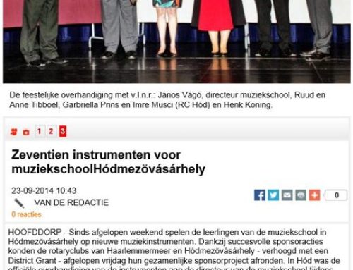 PROJECT MUZIEKINSTRUMENTEN VOOR MUZIEKSCHOOL IN HONGARIJE SUCCESVOL AFGEROND.